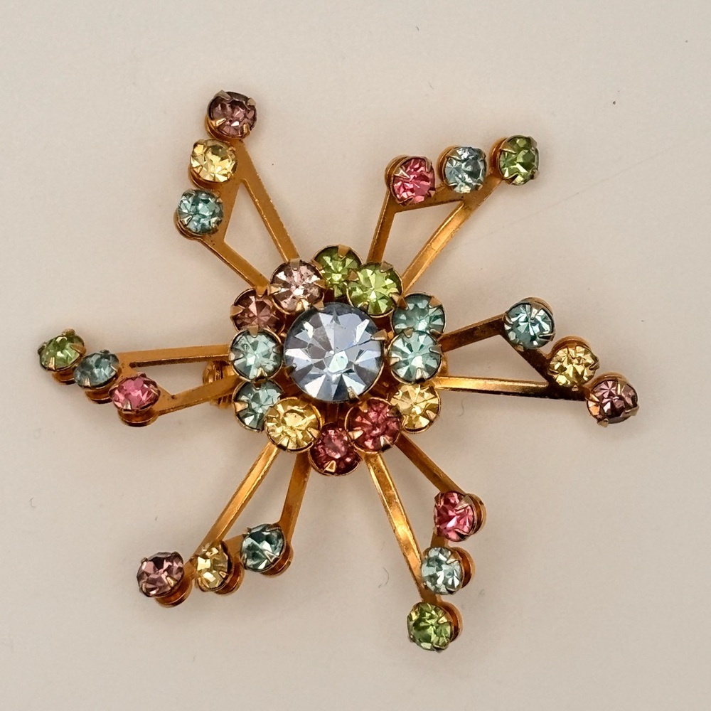Vintage Multi-Color Rhinestone Starburst Brooch